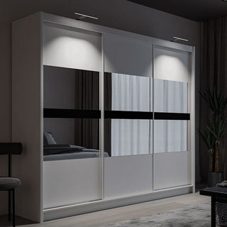 White 3 door mirrored sliding wardrobe 250cm