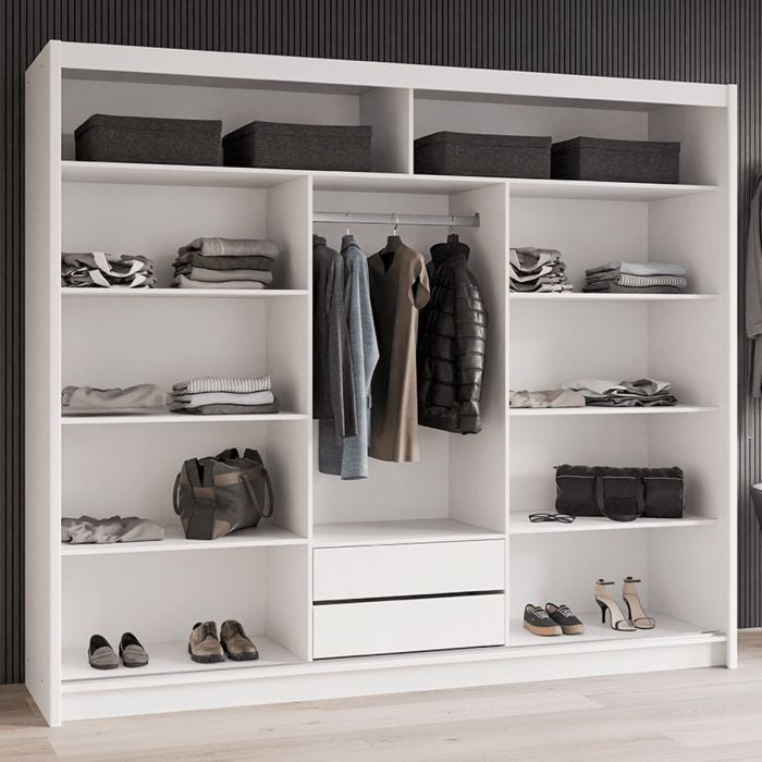 Trafford 250cm 3-Door Mirrored Sliding Wardrobe – White – product image 5