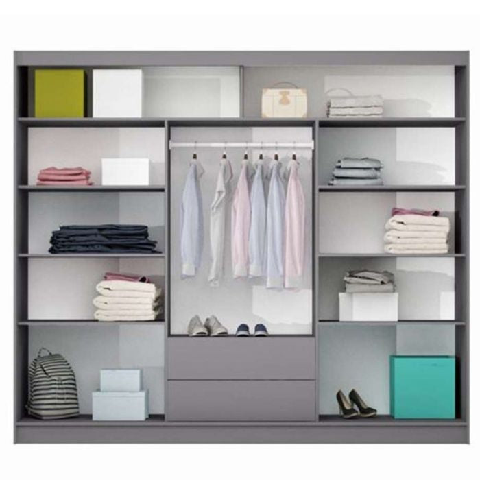 Trafford 250cm 3-Door Mirrored Sliding Wardrobe – White – product image 12