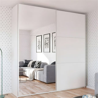 Sliding Wardrobe - WINFAIR 2 Door Mirrored Wardrobe White 225cm