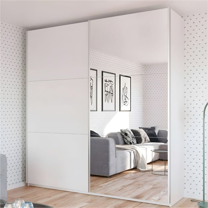 Winfair 225cm 2-Door Mirrored Sliding Wardrobe – White – product image 2