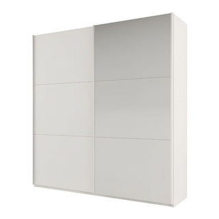 Sliding Wardrobe - WINFAIR 2 Door Mirrored Wardrobe White 225cm
