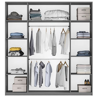 Sliding Wardrobe - WINFAIR 2 Door Mirrored Wardrobe White 225cm