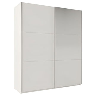 200cm white sliding wardrobe with 2 doors, one mirrored door
