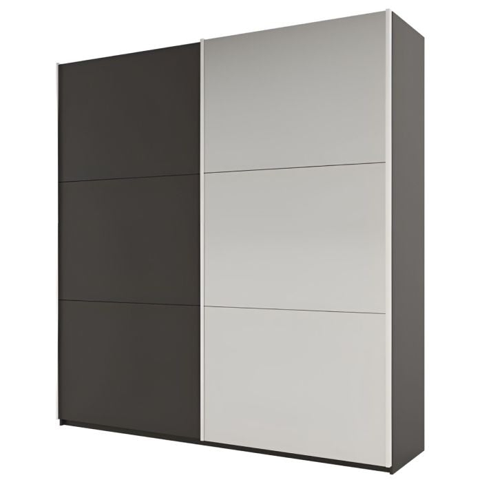 Two-door sliding wardrobe in graphite and white with horizontal design lines