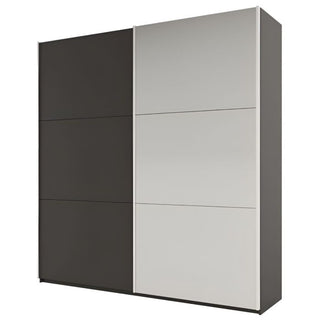 Two-door sliding wardrobe in graphite and white with horizontal design lines