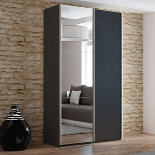 Black 2-door sliding wardrobe with mirrored doors