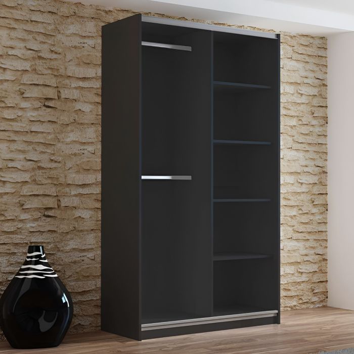 Black 2-door sliding wardrobe with mirrored panels