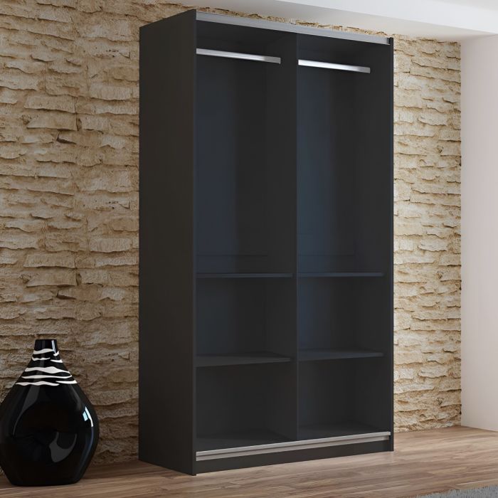 BORIS black 2 door sliding wardrobe with mirrored door