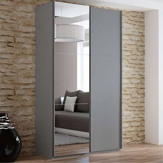 Graphite 2-door sliding wardrobe with full-length mirrored panels