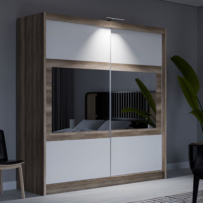 Windsor 203cm 2-Door Mirrored Sliding Wardrobe – Oak White – product image 2