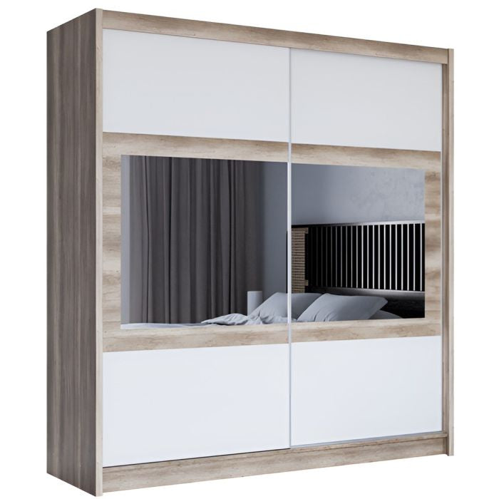 Windsor 203cm 2-Door Mirrored Sliding Wardrobe – Oak White – product image 3