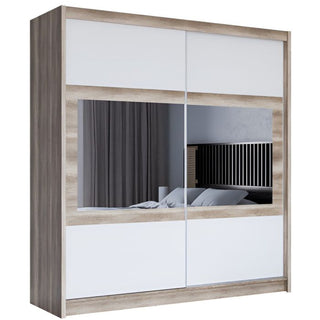 Sliding Wardrobe - WINDSOR 2 Door Mirrored Wardrobe Oak White 203cm