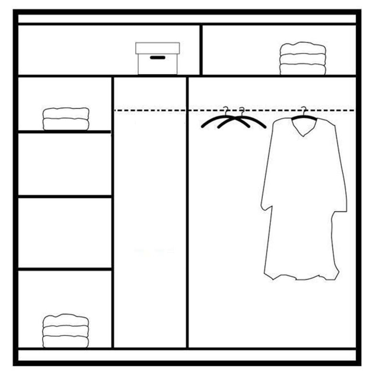 Line drawing of a two-door wardrobe with a mirrored panel