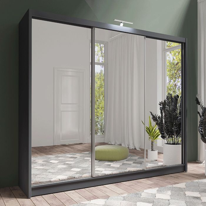 Aurora 250cm 3-Door Mirrored Sliding Wardrobe – Grey – product image 2