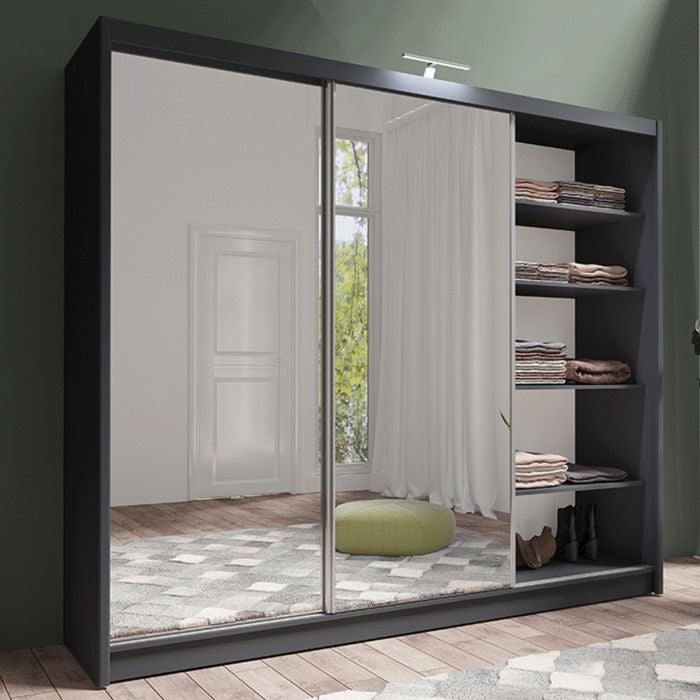 Aurora grey 3-door mirrored sliding wardrobe, 250cm wide