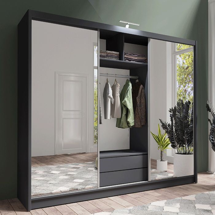 Aurora 250cm 3-Door Mirrored Sliding Wardrobe – Grey – product image 3