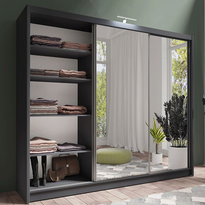 Aurora 250cm 3-Door Mirrored Sliding Wardrobe – Grey – product image 4