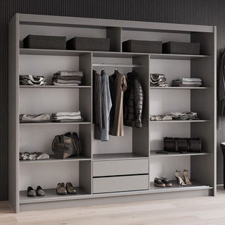 Sliding Wardrobe - AURORA 3 Door Full Mirrored Wardrobe Grey - 250cm
