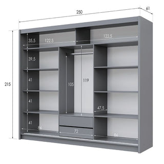 Sliding Wardrobe - AURORA 3 Door Full Mirrored Wardrobe Grey - 250cm