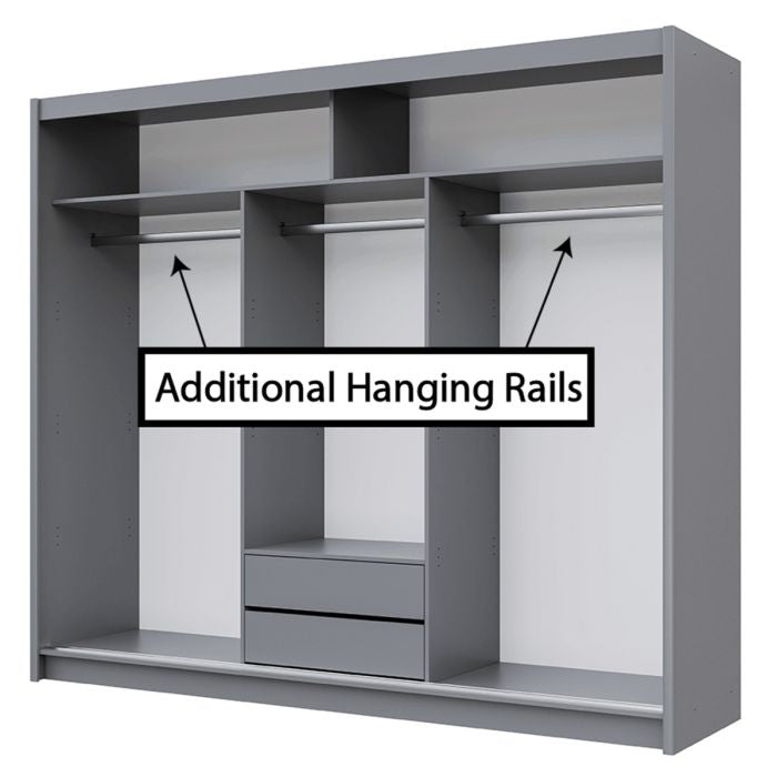 Aurora 250cm 3-Door Mirrored Sliding Wardrobe – Grey – product image 7