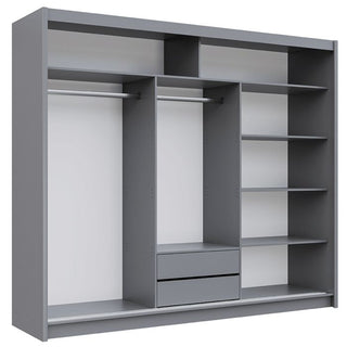 Sliding Wardrobe - AURORA 3 Door Full Mirrored Wardrobe Grey - 250cm