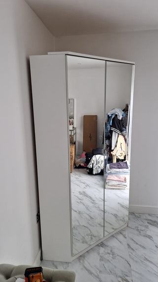 Corner Wardrobe - CALLISTO 2 Door Mirrored Wardrobe White 95cm