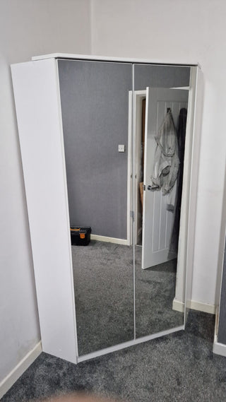 Corner Wardrobe - CALLISTO 2 Door Mirrored Wardrobe White 95cm