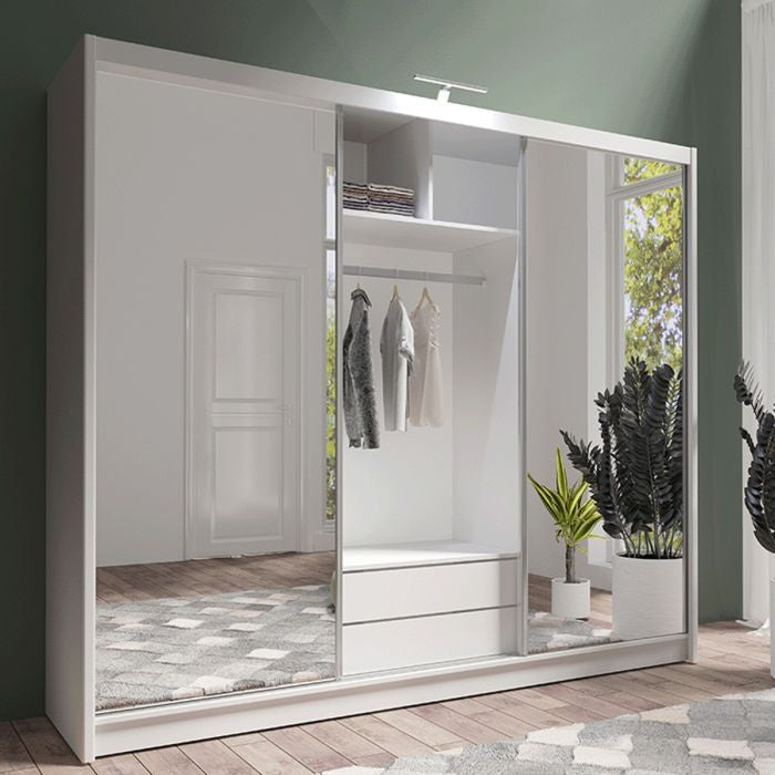 Aurora 250cm 3-Door Mirrored Sliding Wardrobe – White – product image 3
