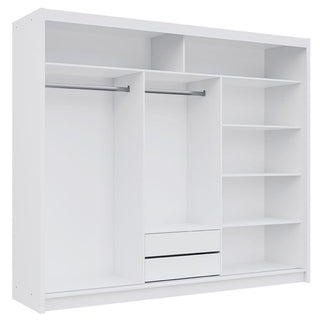 Sliding Wardrobe - AURORA 3 Door Full Mirrored Wardrobe White - 250cm