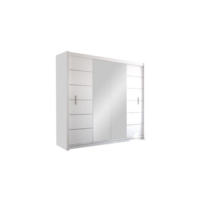White LISBANE 2-door sliding wardrobe with mirrored panels and horizontal detailing.
