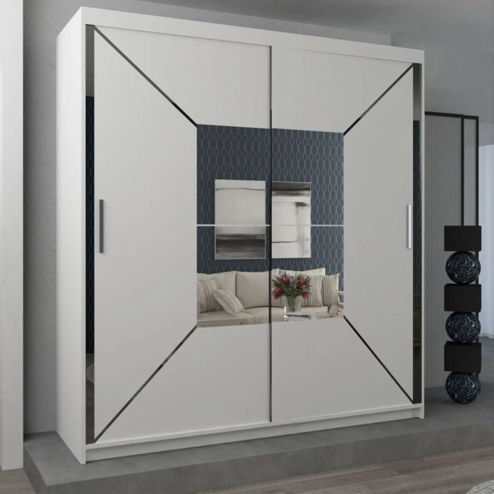 CHOICEWARDROBE Bartholomew 120cm white sliding door wardrobe with mirrored panels