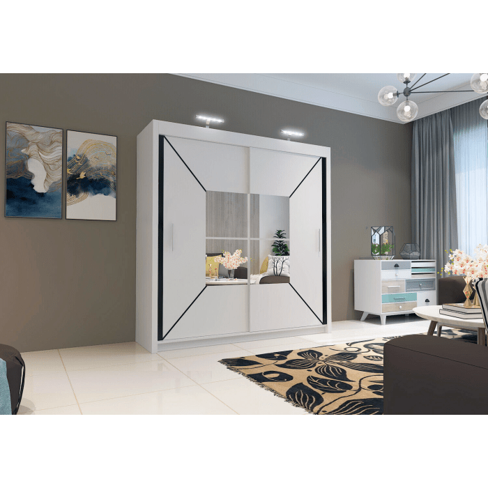 BARTHOLOMEW 120cm white sliding door wardrobe with mirrored panels