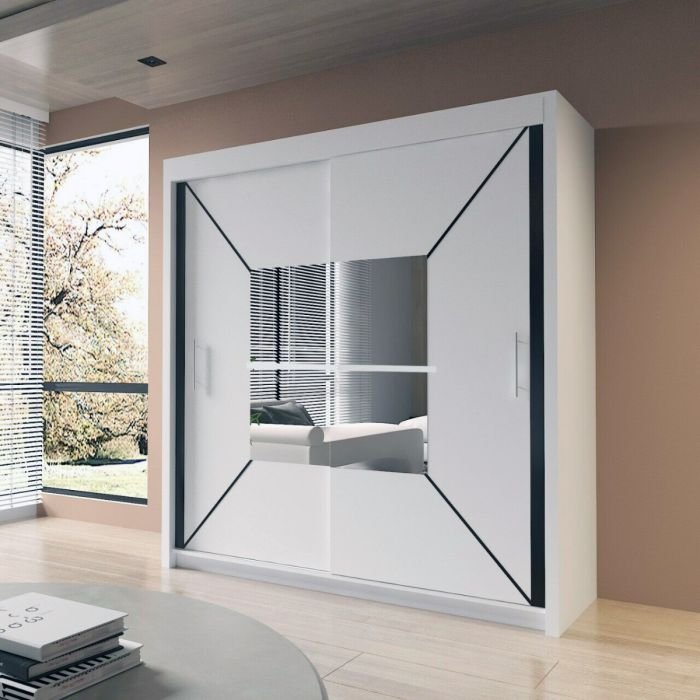 CHOICEWARDROBE Bartholomew white two-door sliding wardrobe with mirrored central panel