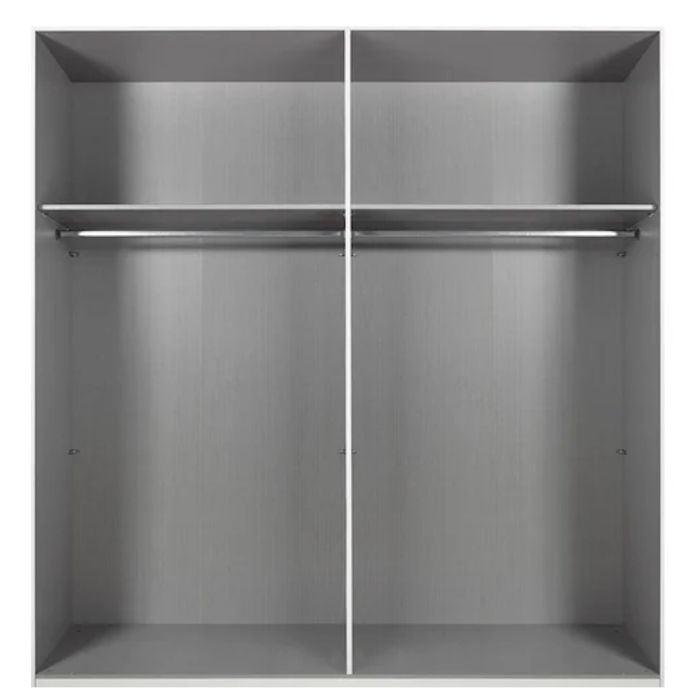 CHOICEWARDROBE ANVAST sliding wardrobe: two grey doors, interior with shelves and hanging rails.
