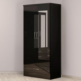 CHOICEWARDROBE Mack 2 Door Wardrobe with Mirror & 1 Drawer – Black Finish, 74.5cm Wide