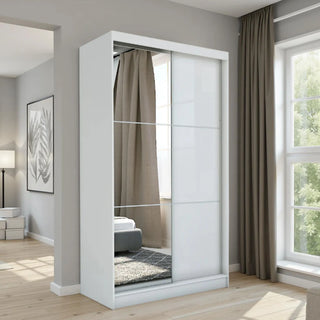 CHOICEWARDROBE Caden 150cm Sliding Door Wardrobe – White Finish, 2 Door, Mirrored Left Door