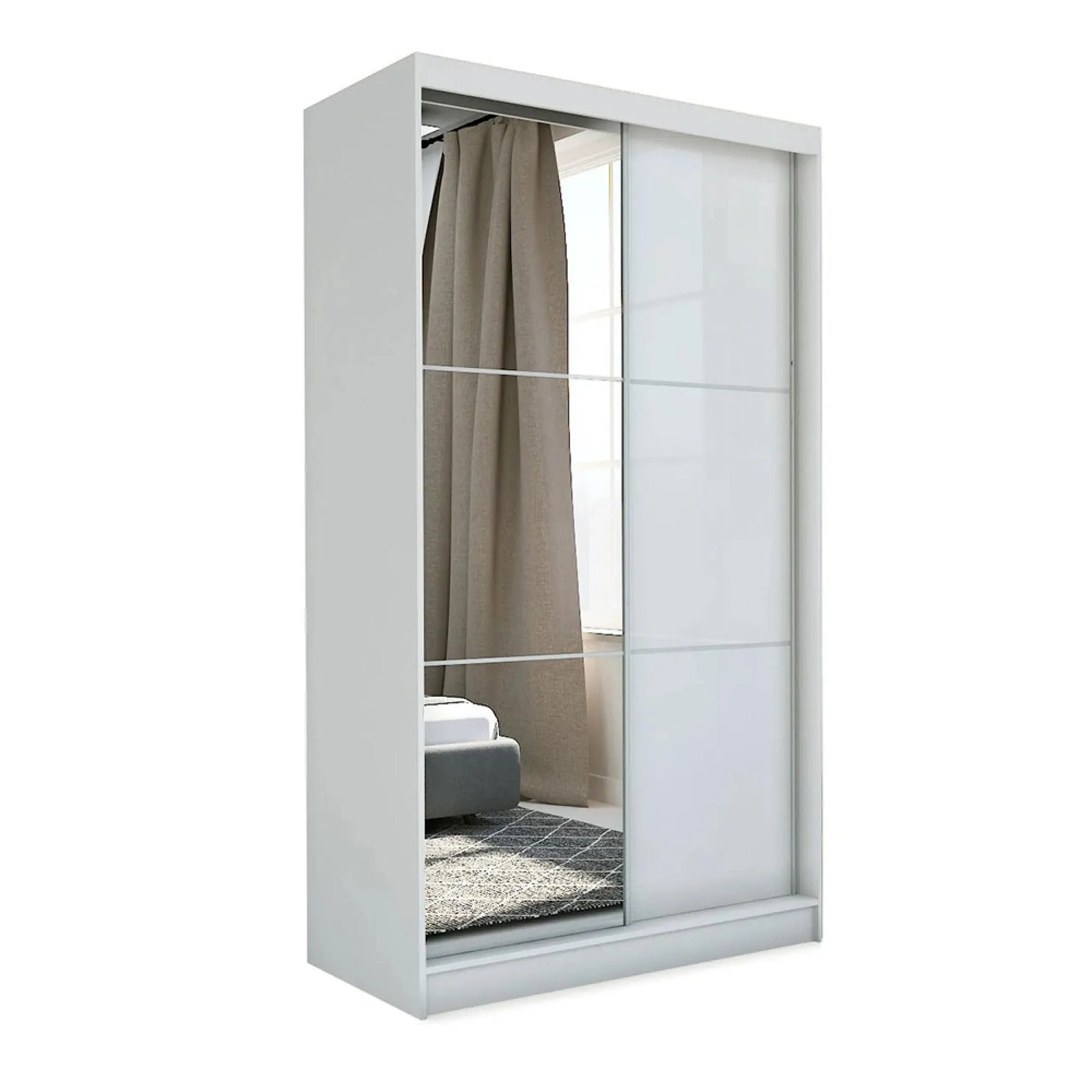 CHOICEWARDROBE Caden 150cm white sliding door wardrobe with mirrored left door