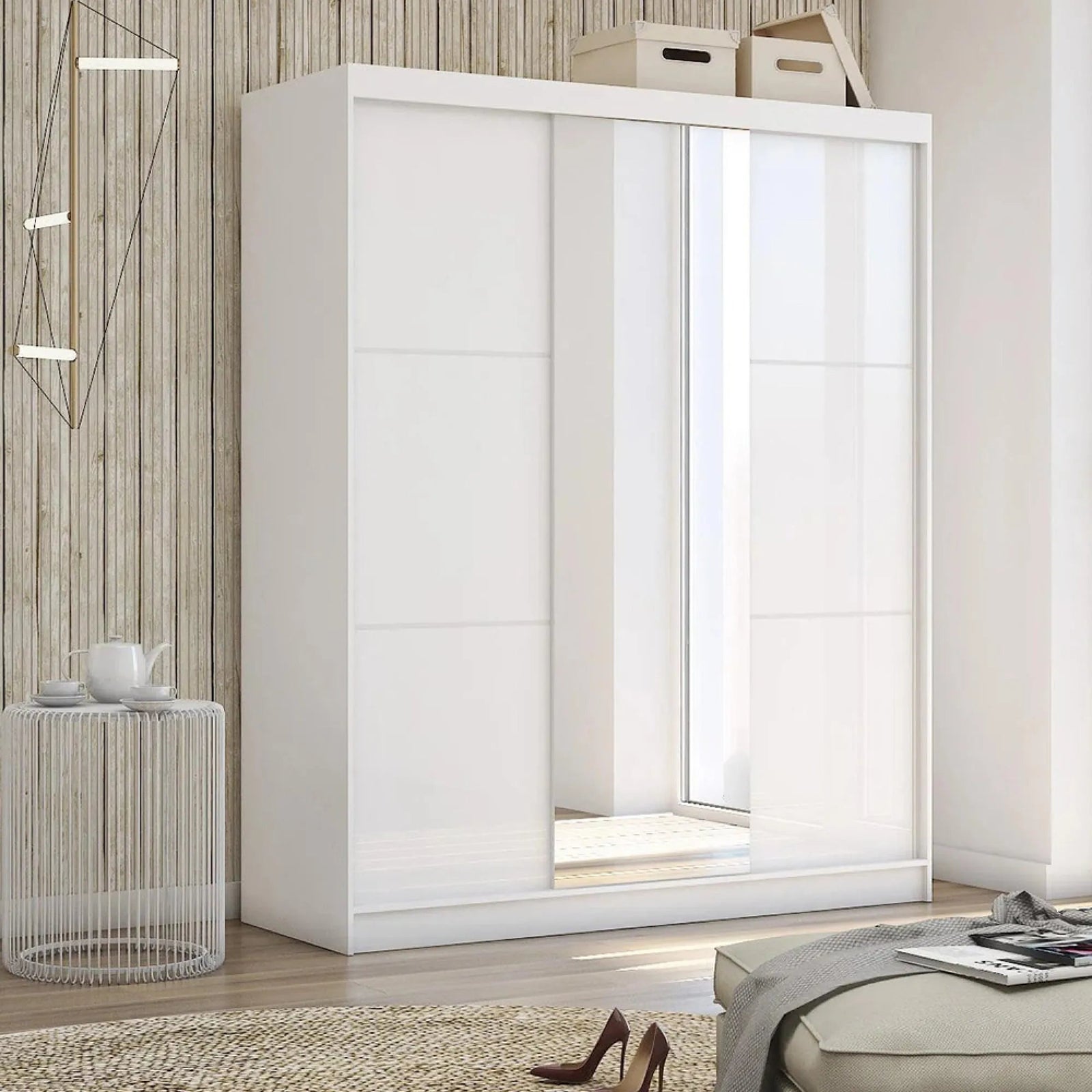 CADEN 180cm white 3 door sliding mirror wardrobe