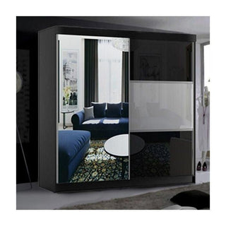 Sliding Wardrobe - MONCLER 2 Door Mirrored Wardrobe Black - 200cm