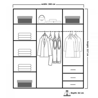 Sliding Wardrobe - MONCLER 2 Door Mirrored Wardrobe Black - 200cm