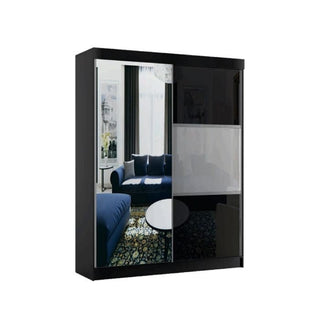 Sliding Wardrobe - MONCLER 2 Door Mirrored Wardrobe Black - 200cm