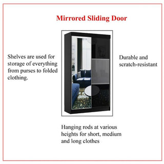 Sliding Wardrobe - MONCLER 2 Door Mirrored Wardrobe Black - 200cm