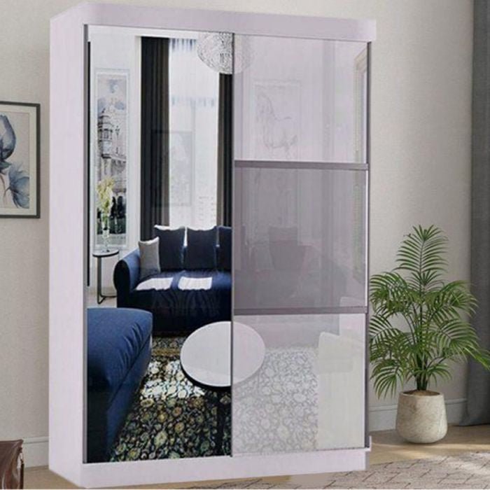 MONCLER 200cm white sliding wardrobe with mirrored doors