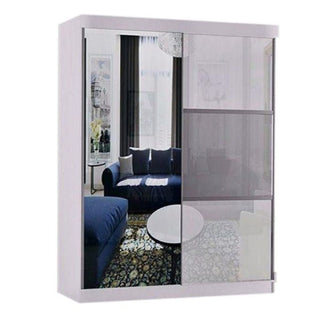 Sliding Wardrobe - MONCLER 2 Door Mirrored Wardrobe White - 200cm