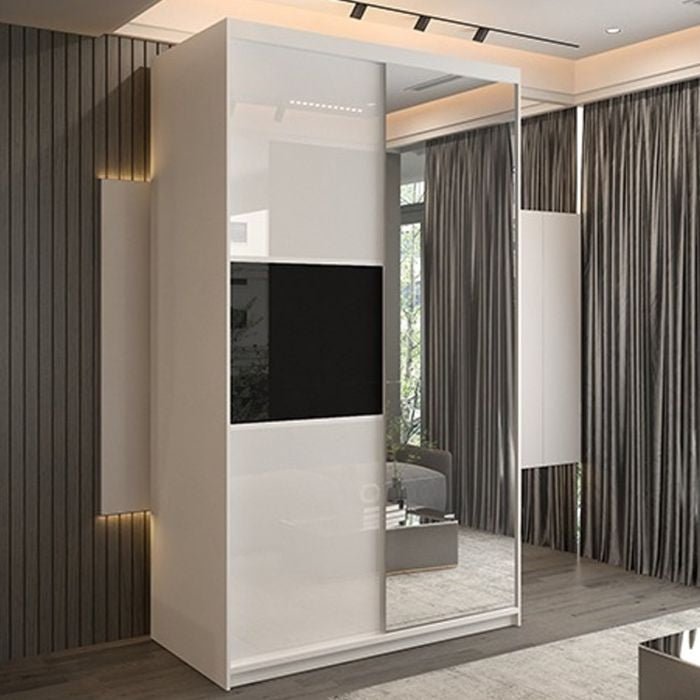 MONCLER 2 Door white high gloss sliding wardrobe with mirrored door