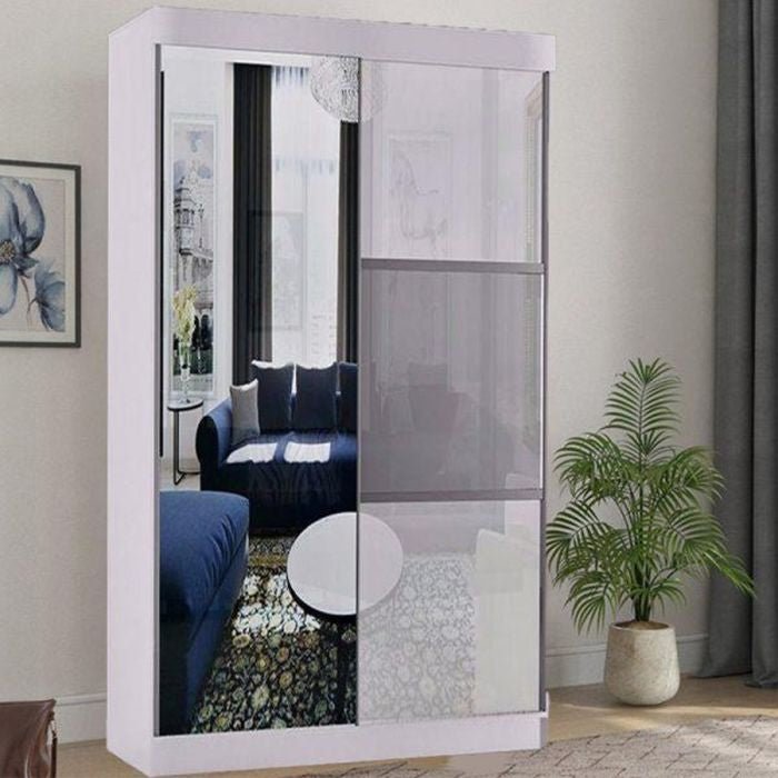 White 2 door sliding wardrobe with mirrored doors