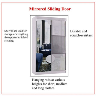 Sliding Wardrobe - MONCLER 2 Door Mirrored Wardrobe White - 120cm