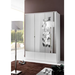 CHOICEWARDROBE Inagu 135cm 3 Door Mirrored Wardrobe – White Finish with Pull Out Drawers
