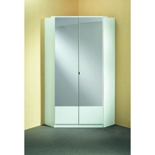 CHOICEWARDROBE Inagu Corner Wardrobe 95cm Sliding Door Wardrobe – White Finish, 2-Door, Mirrored Centre Doors